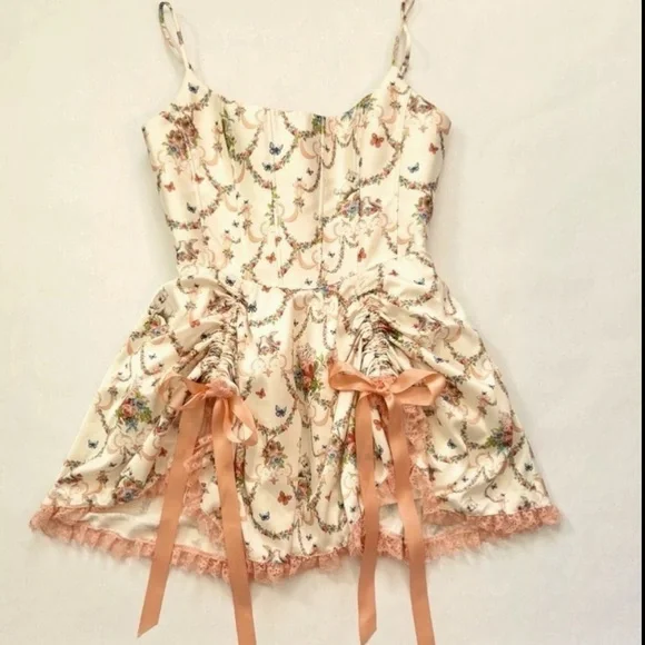 Sugar Thrillz Renaissance Butterfly Dolls Kill Lace Corset Floral Mini Dress - Picture 16 of 16